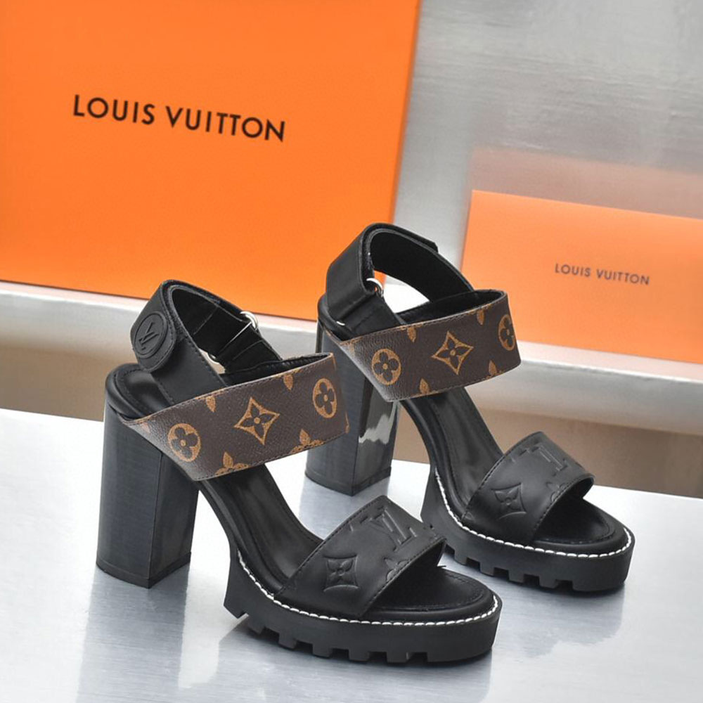 Louis Vuitton LV Leather Chunky Heel Velcro Slide Sandal (Replica) - Sneaker Replica Workshop