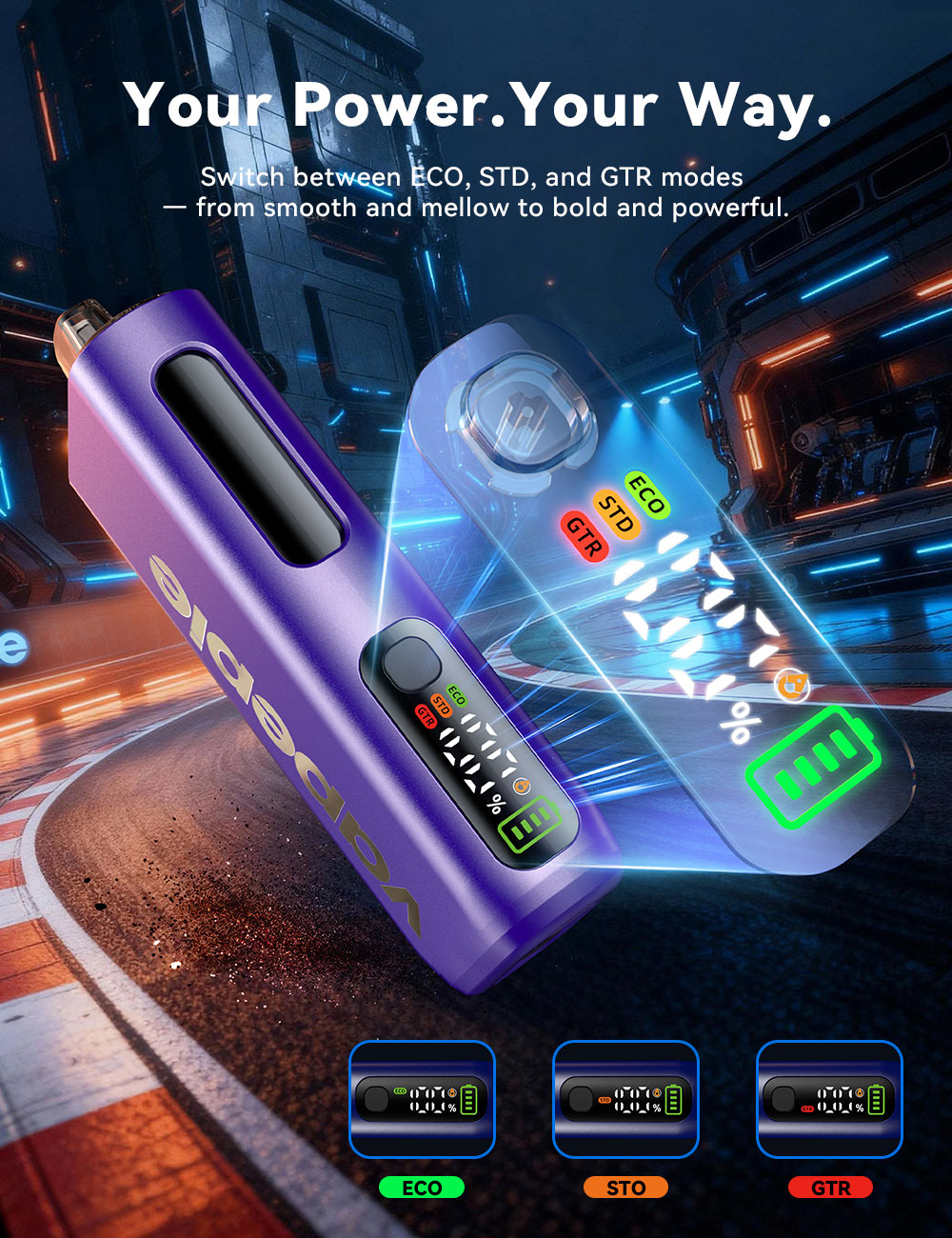 VAPEPIE PRO ECO STD GTR tři v&yacute;konnostn&iacute; režimy přep&iacute;nač