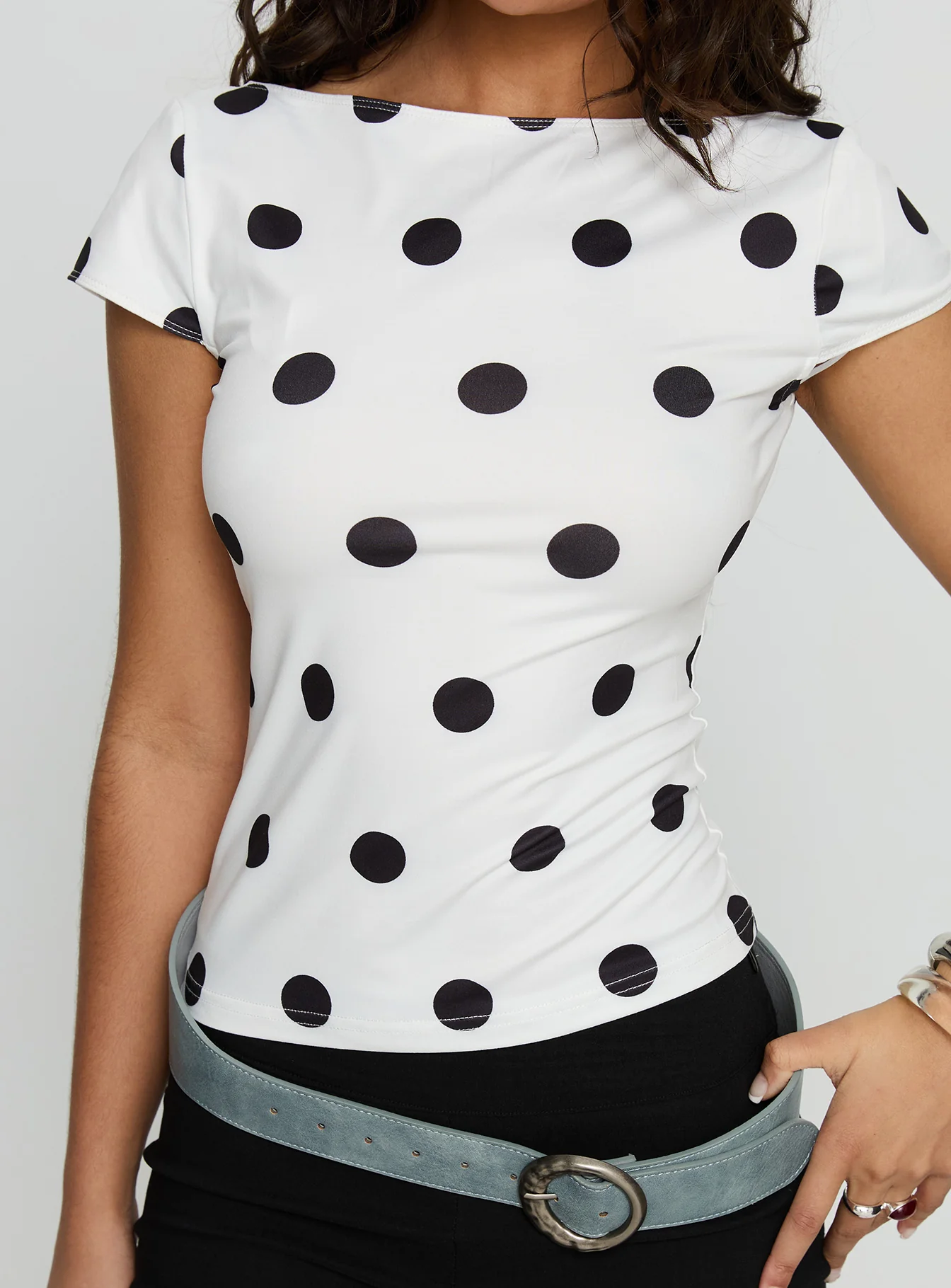 Truthfully Low Back Top White Polka Dot