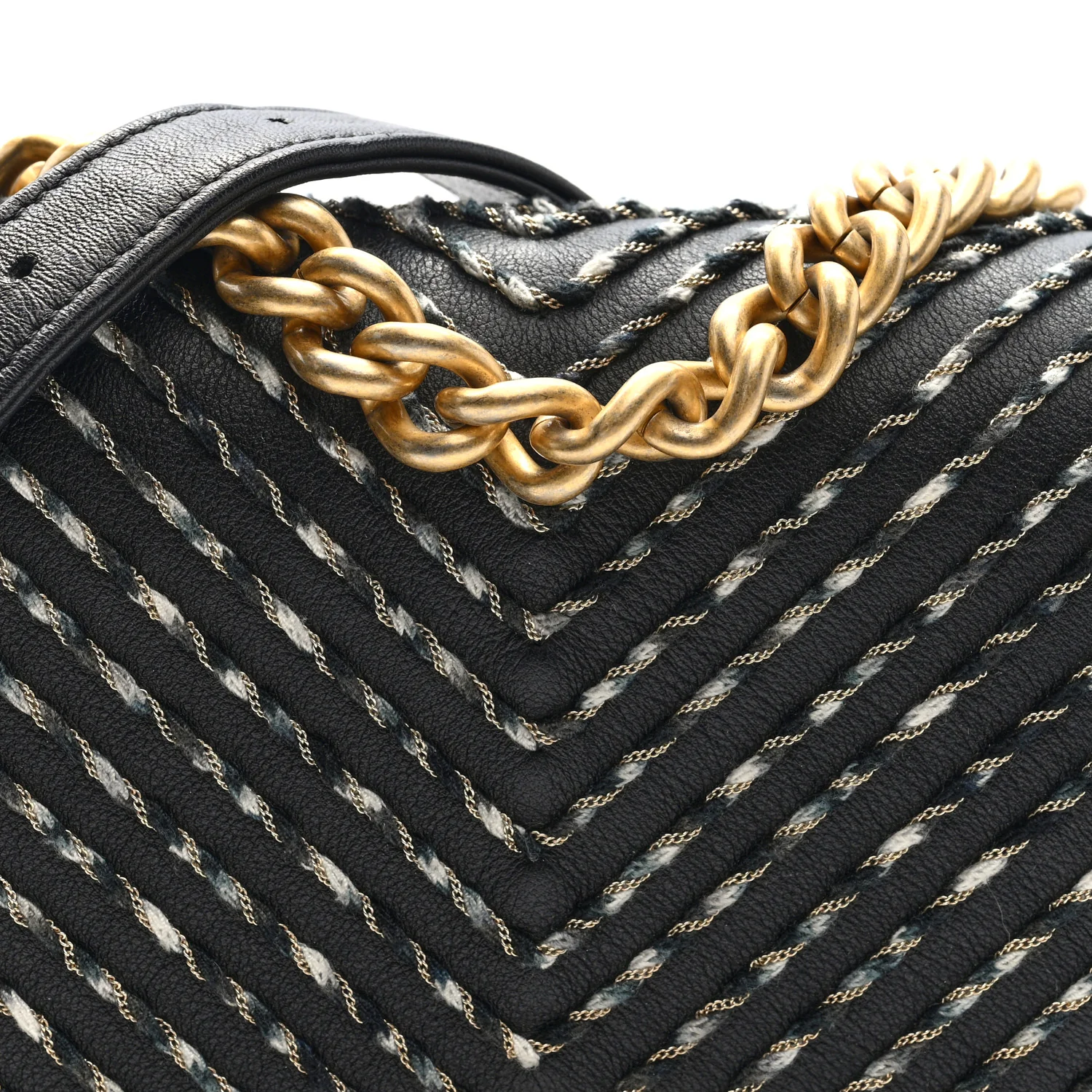 Calfskin Chevron Embroidered Boy By The Sea Flap Waist Belt Bag Black - Top Club