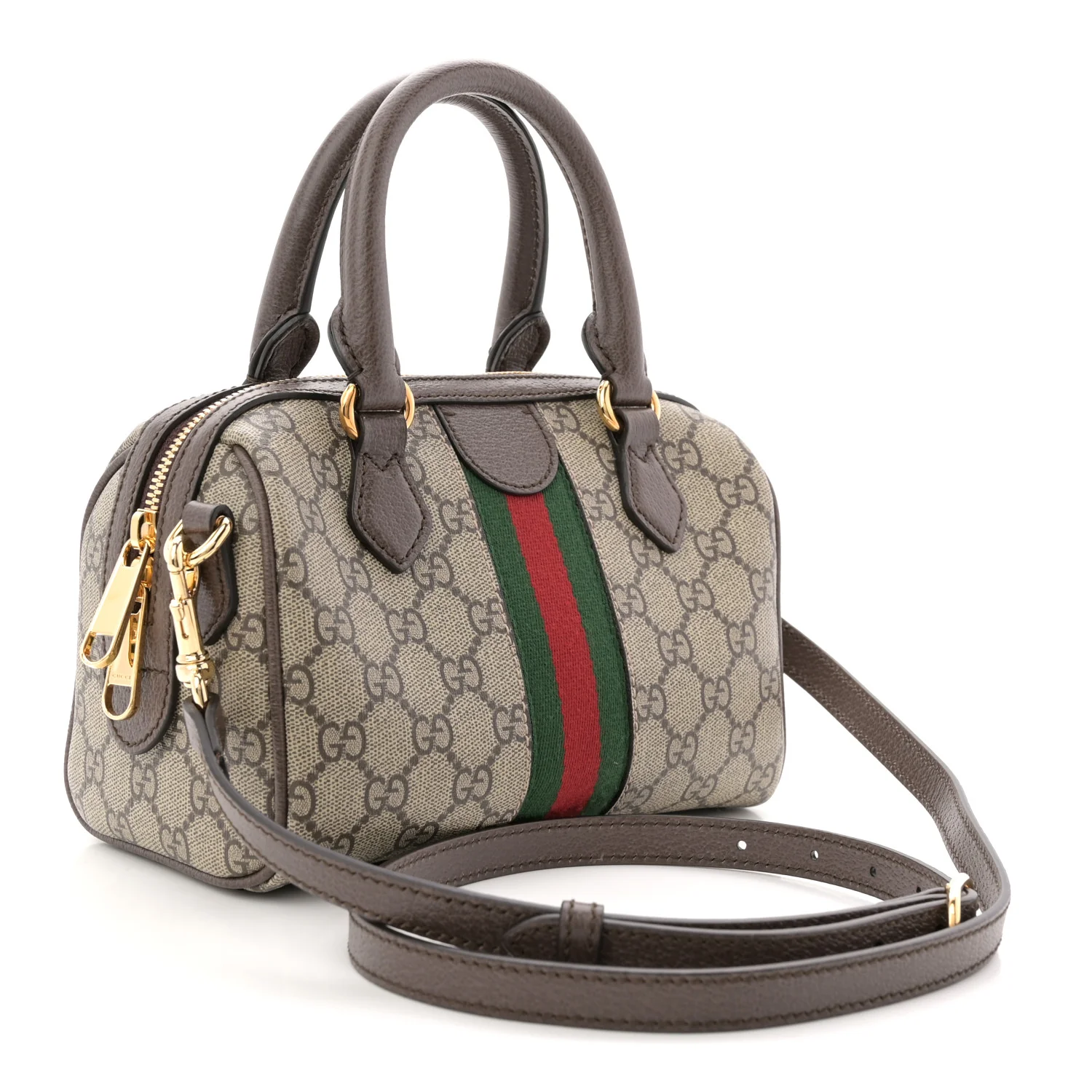 GG Supreme Monogram Textured Dollar Calfskin Web Mini Ophidia Top Handle Bag Beige Ebony New Acero - Top Club