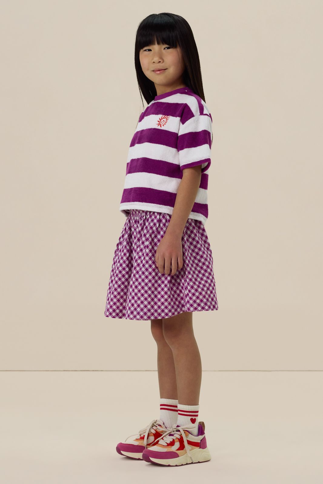 Paarse rok met check-stof