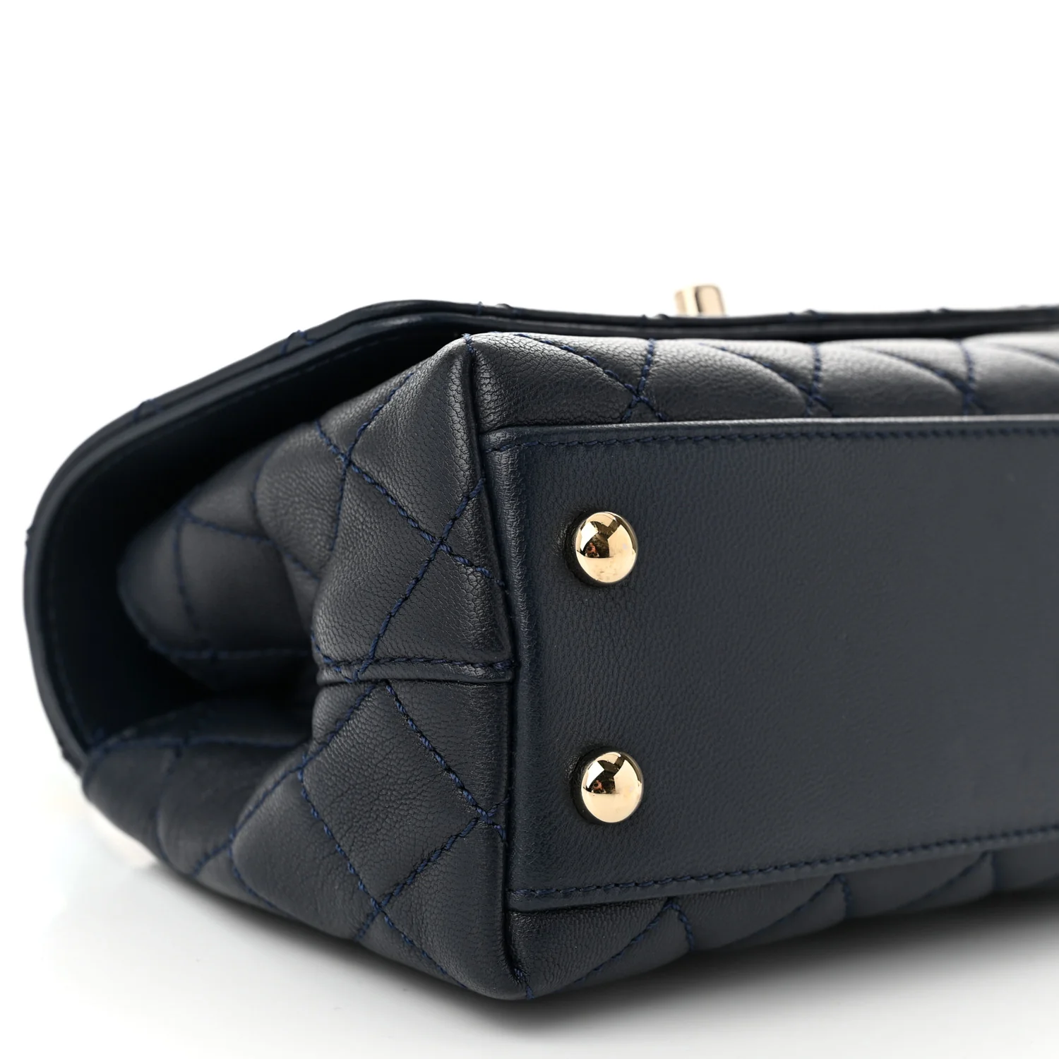 Goatskin Quilted Extra Mini Rainbow Coco Handle Flap Navy Blue - Top Club