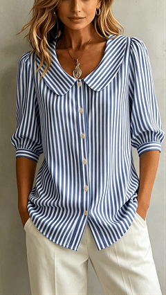 Women's New Cotton-Linen Striped Shirt — Loose-Fit, Short Sleeve - Nordfashionstorm - Women's Clothing, Fashion for You - Nordfashionstorm.com