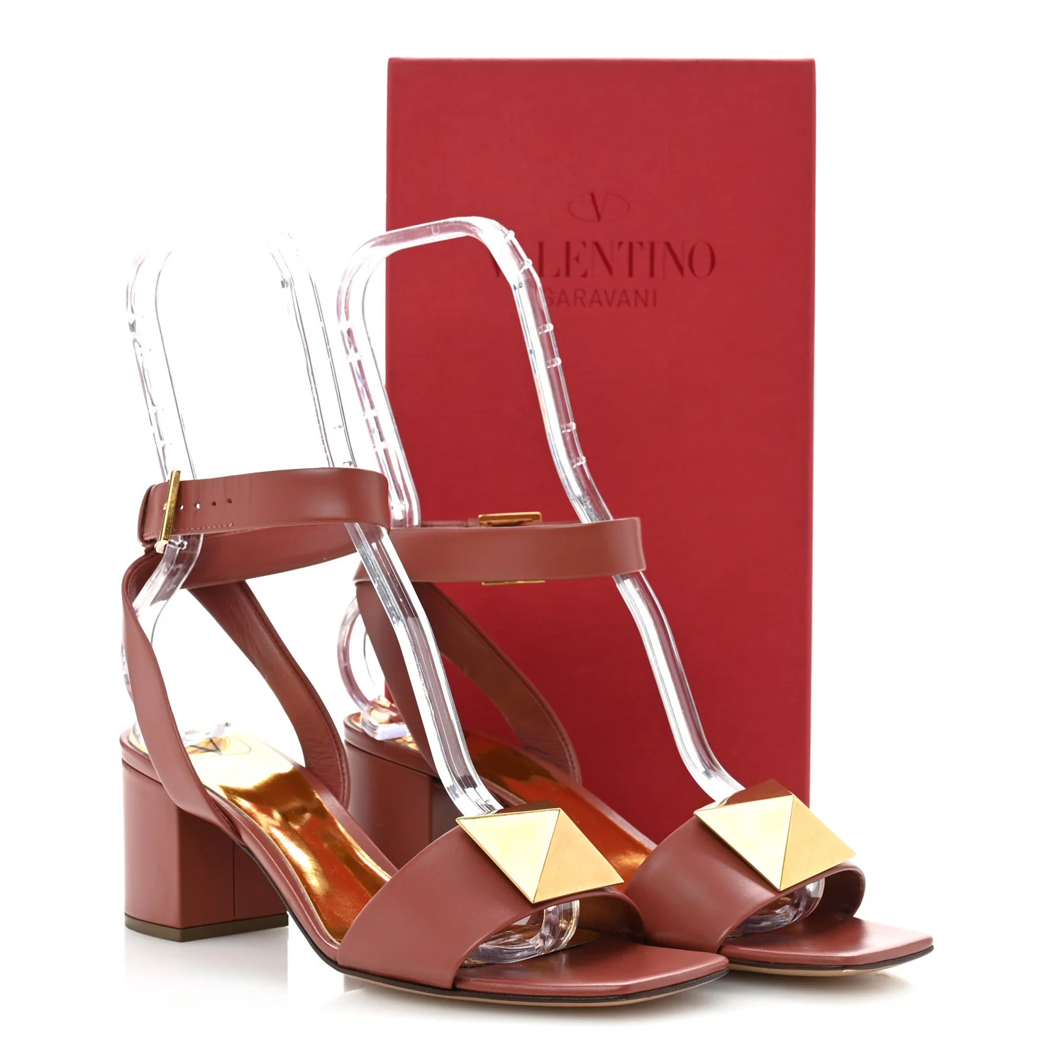 Calfskin One Stud Ankle Strap 60mm Sandals 37.5 Gingerbread - Top Club
