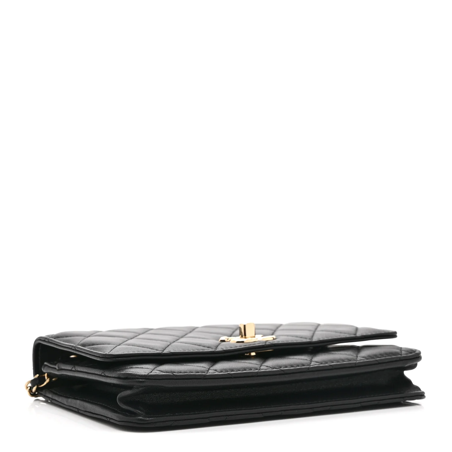 Lambskin Quilted Trendy CC Wallet On Chain WOC Black - Top Club