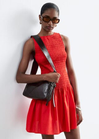& Other Stories SMOCKED COTTON POPLIN MINI DRESS