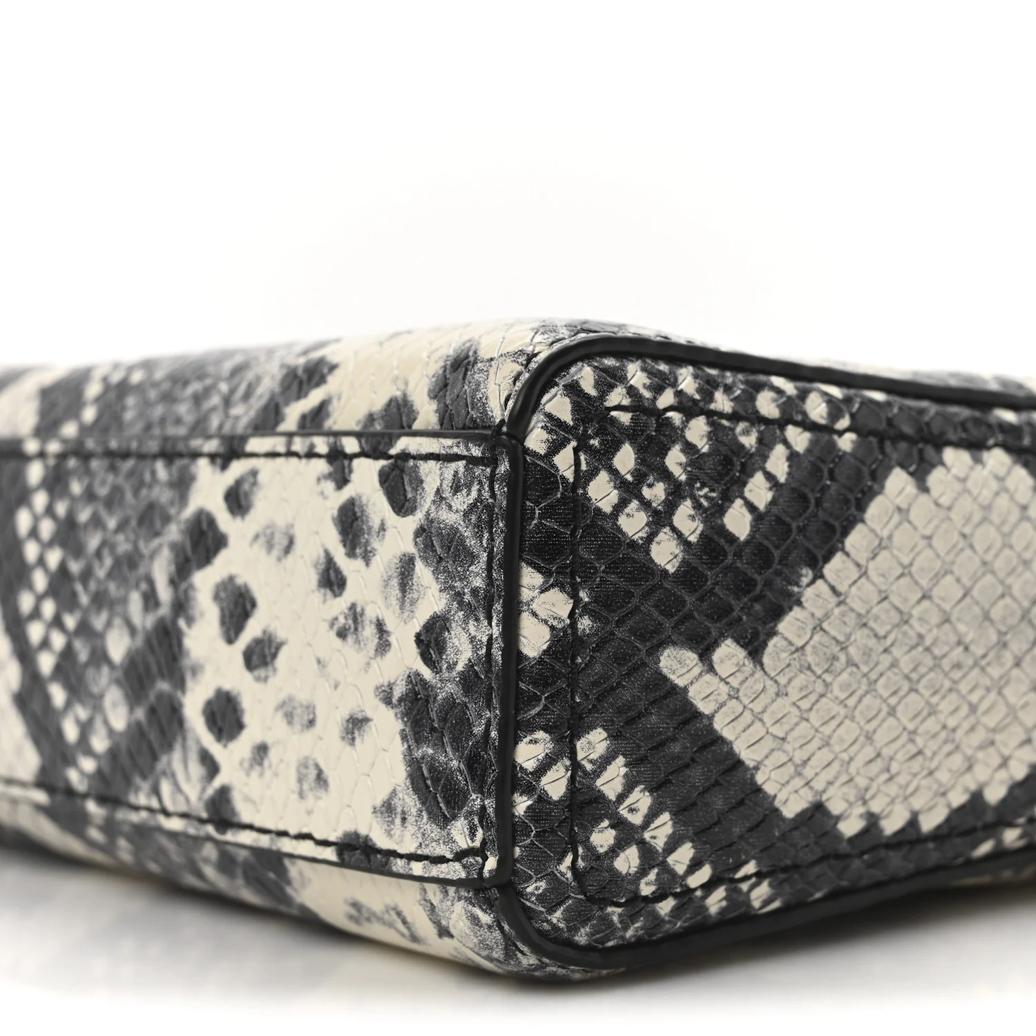 Calfskin Snakeskin Embossed Shutter Camera Crossbody Bag Black White - Top Club