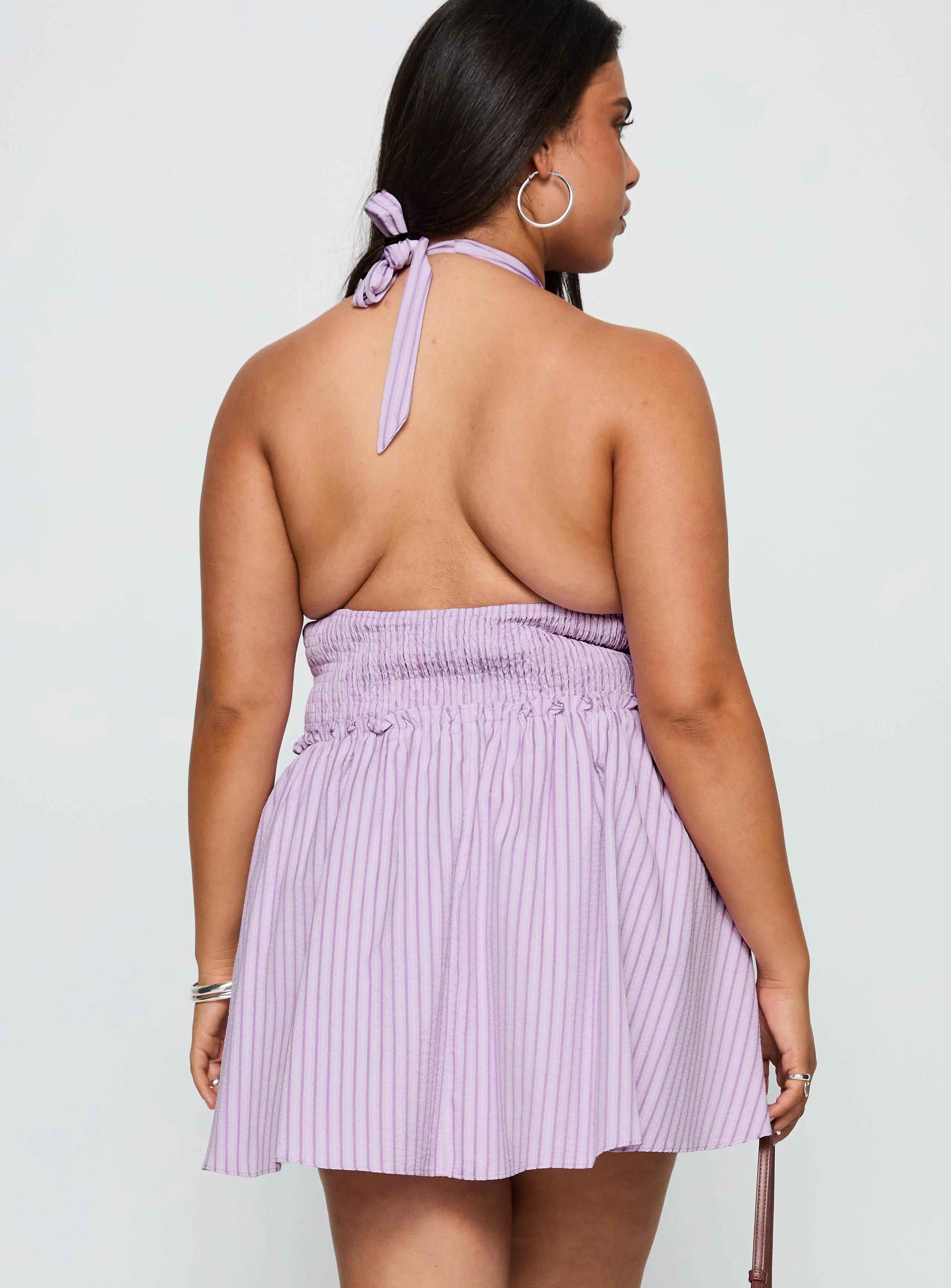Attracted Halter Mini Dress Purple Stripe Curve
