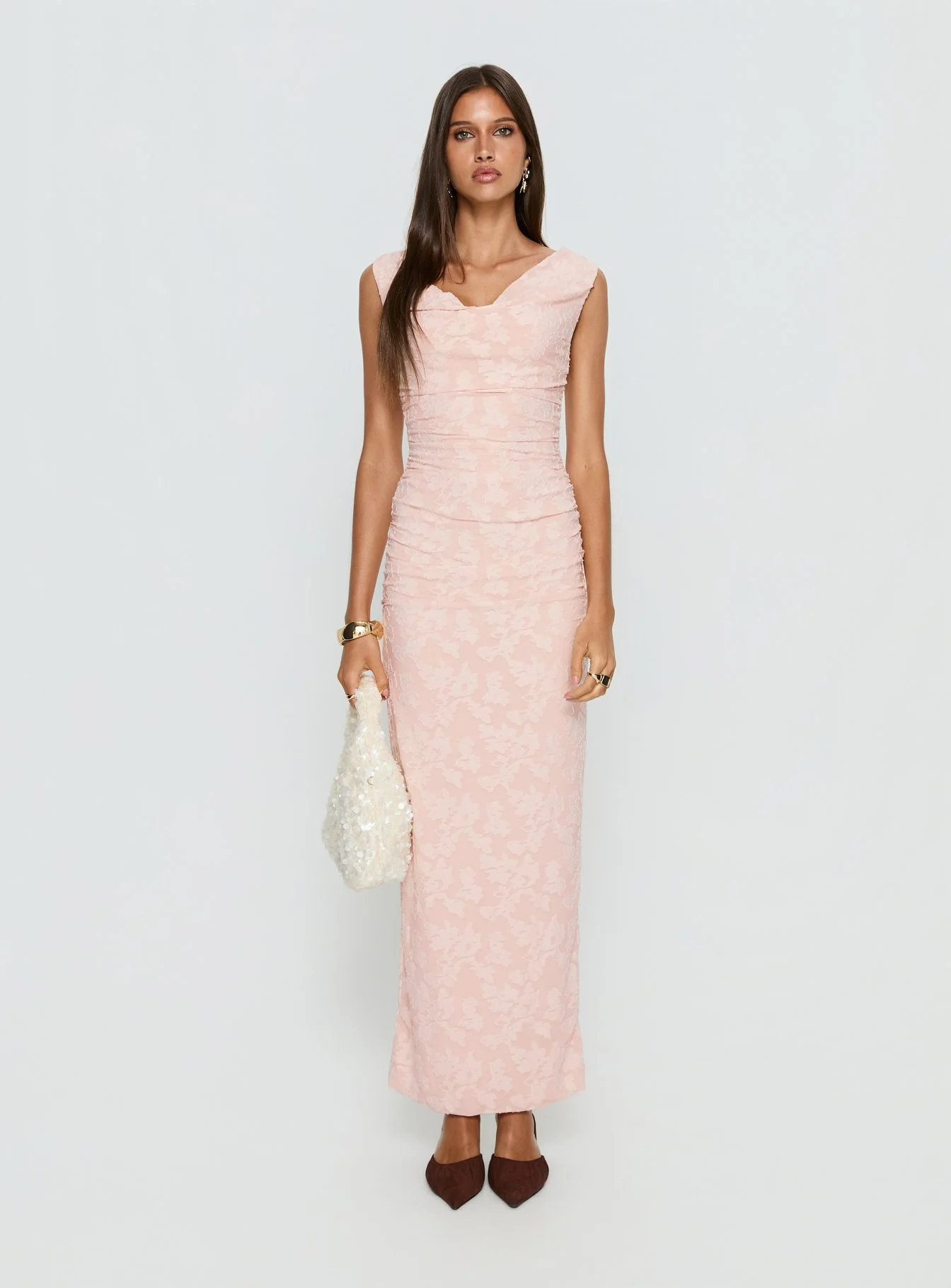 Kristeen Cowl Neck Maxi Dress Blush Pink