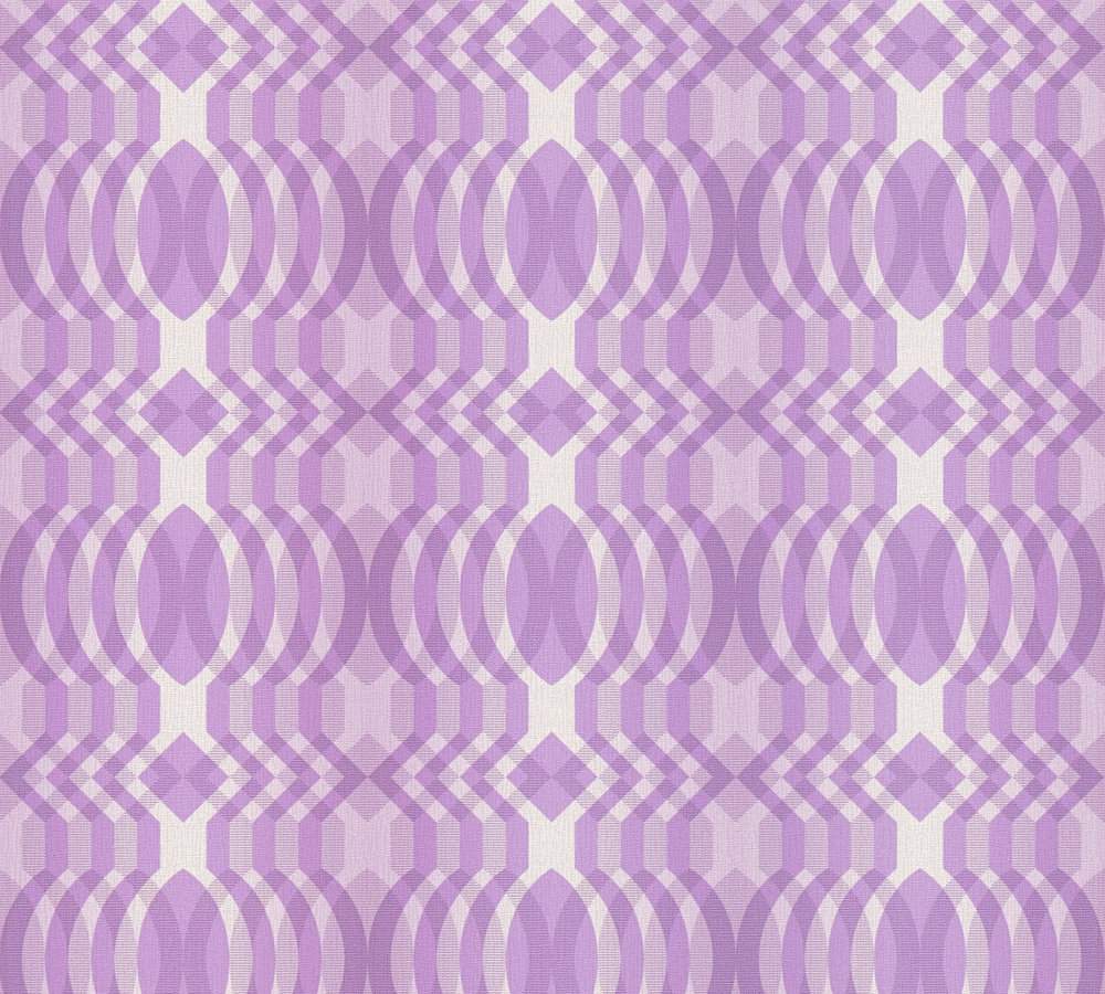 Vliesbehang met geometrische patronen in retrostijl - paars, crème, wit #1