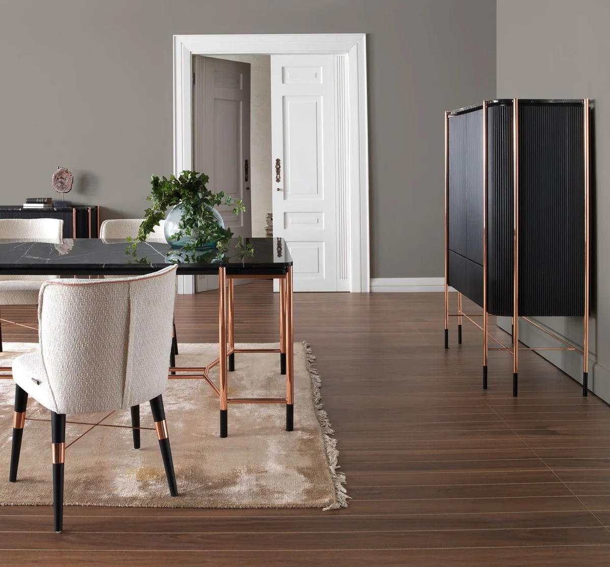 Luxury dining room chair set of 6 white / black / copper 50 x 54 x H. 83 cm - dining room furniture - restaurant furniture - hotel furniture - luxury furniture - luxury collection