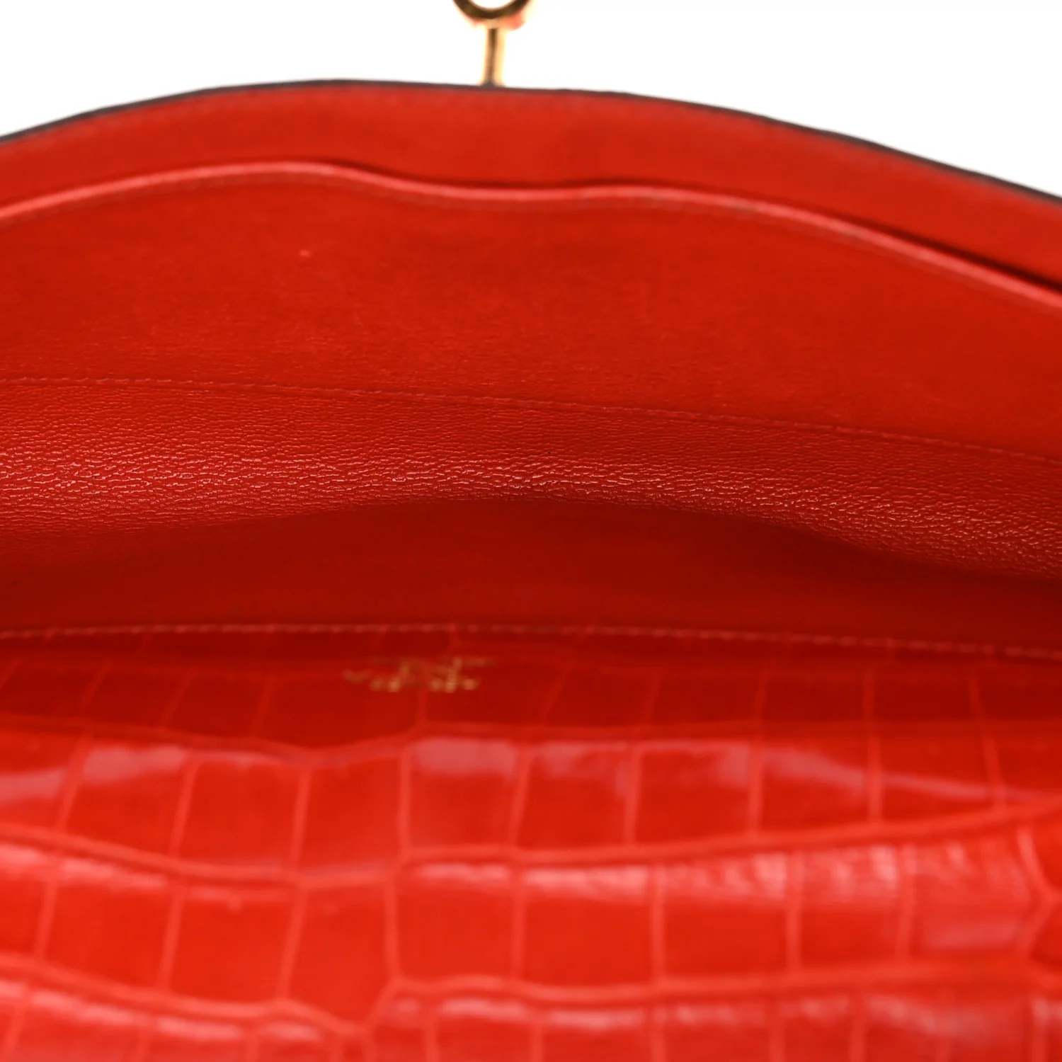 Shiny Porosus Crocodile Kelly Cut Pochette Orange Poppy - Top Club