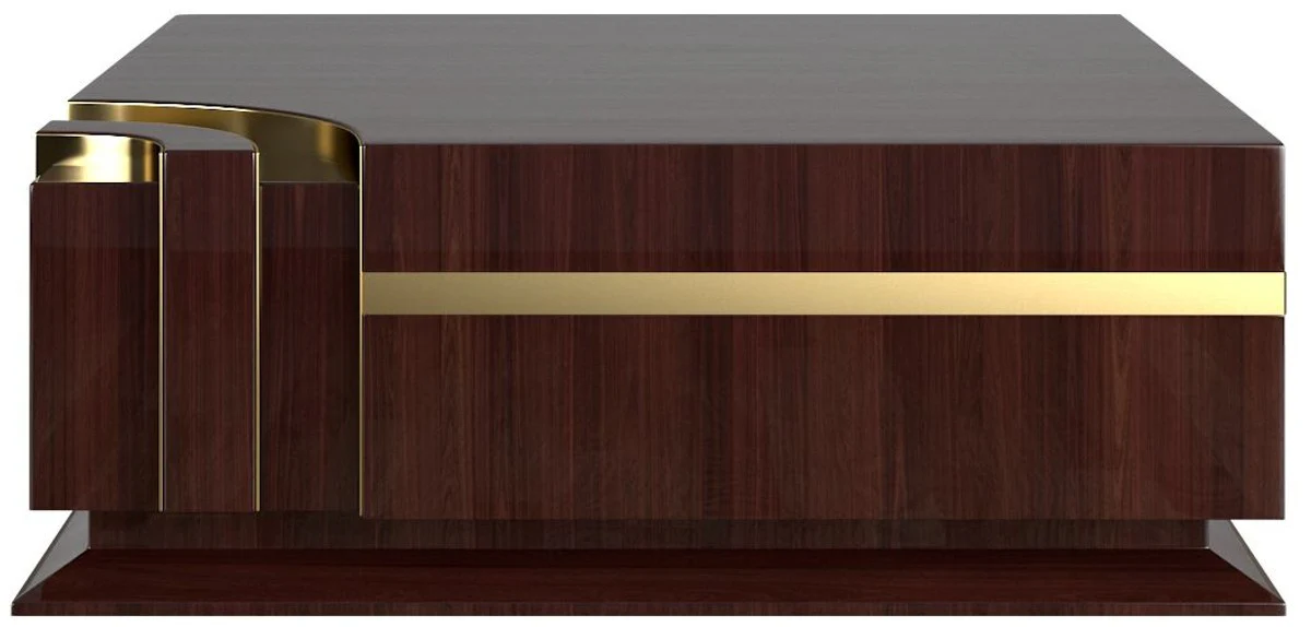 Luxury Art Deco living room set beige / dark brown high gloss / gold - 2 sofas & 2 armchairs & 1 coffee table & 2 side tables - noble living room furniture - luxury quality