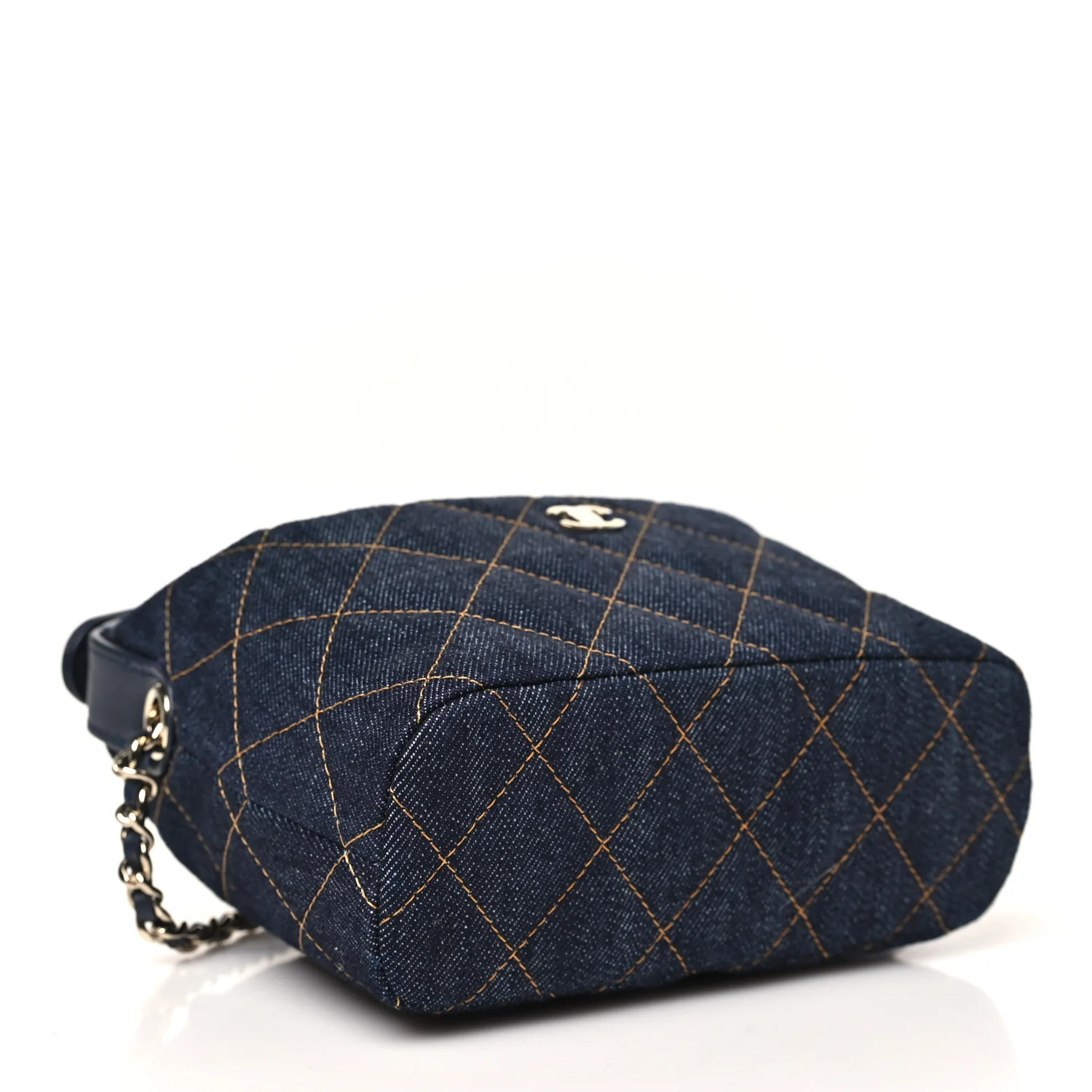 Denim Quilted Hobo Clutch With Chain Dark Blue Orange - Top Club