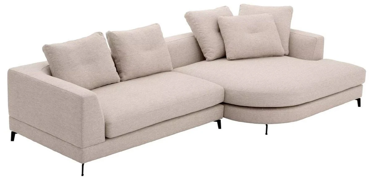 Luxury corner sofa right side sand color / black 310 x 150 x H. 65 cm - living room sofa with cushions - living room furniture - living room furnishings - luxury furniture - luxury furnishings