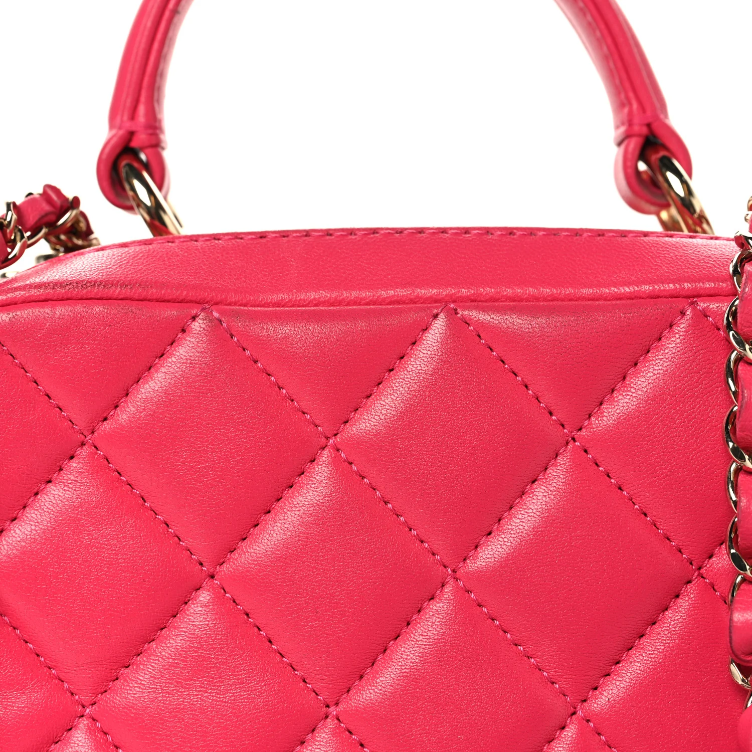 Lambskin Quilted Small Trendy CC Bowling Bag Pink - Top Club