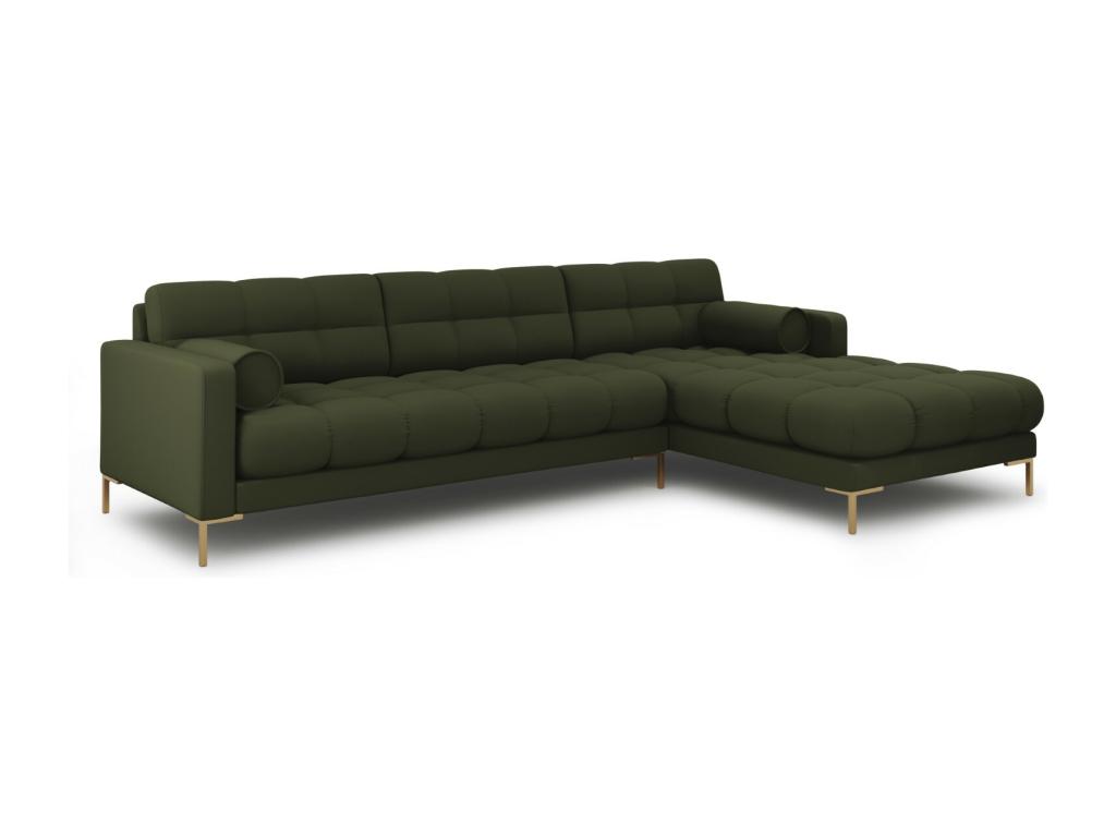 Casaplu - Sofá esquinero derecho "Bali" 5 plazas de tejido estructural verde - 293x185x75cm