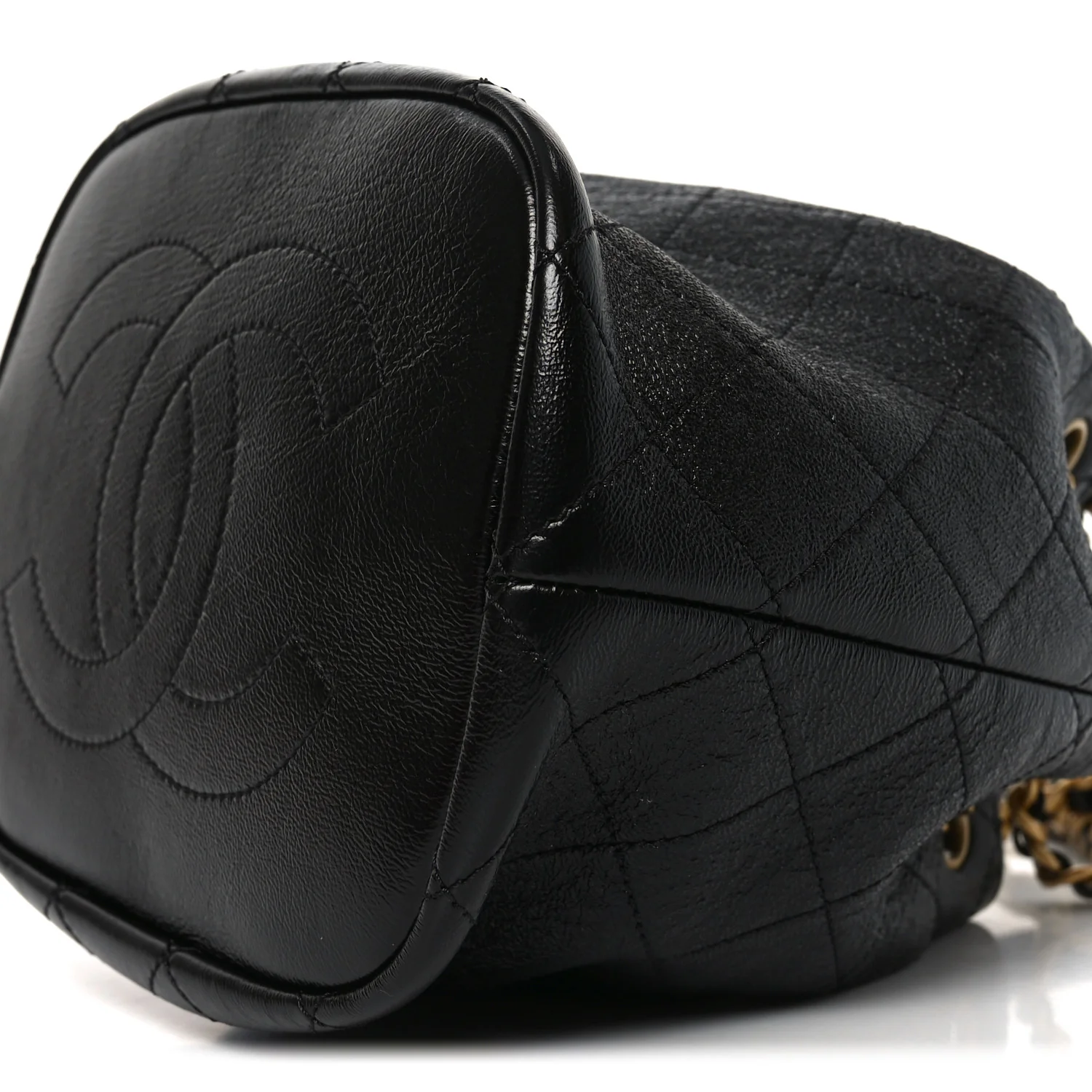 Shiny Lambskin Quilted Fashion Therapy Bucket Drawstring Bag Black - Top Club