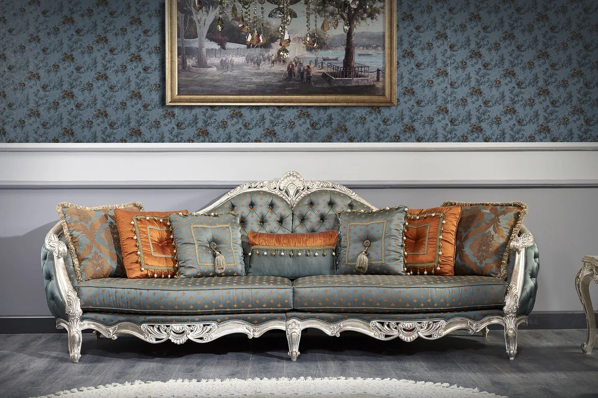 Luxury Baroque Living Room Set - 1 Chesterfield Sofa & 1 Chesterfield Throne Armchair & 1 Side Table - Baroque Living Room Furniture