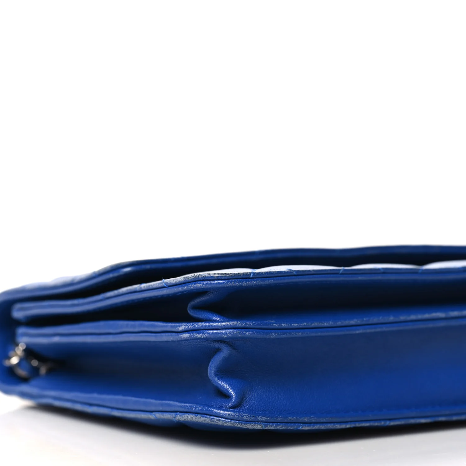 Lambskin Quilted Square Wallet On Chain WOC Blue - Top Club