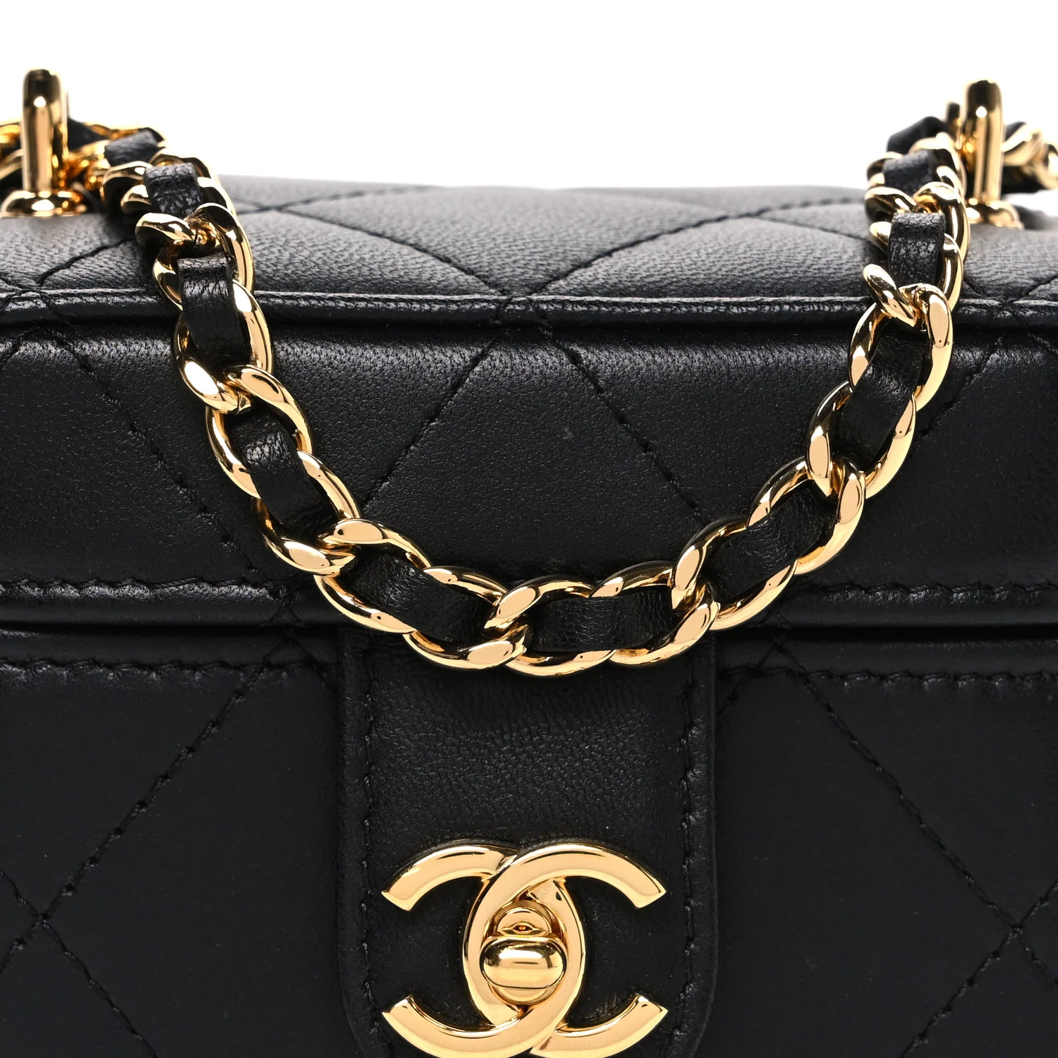 Lambskin Quilted Vanity Clutch With Chain Black - Top Club
