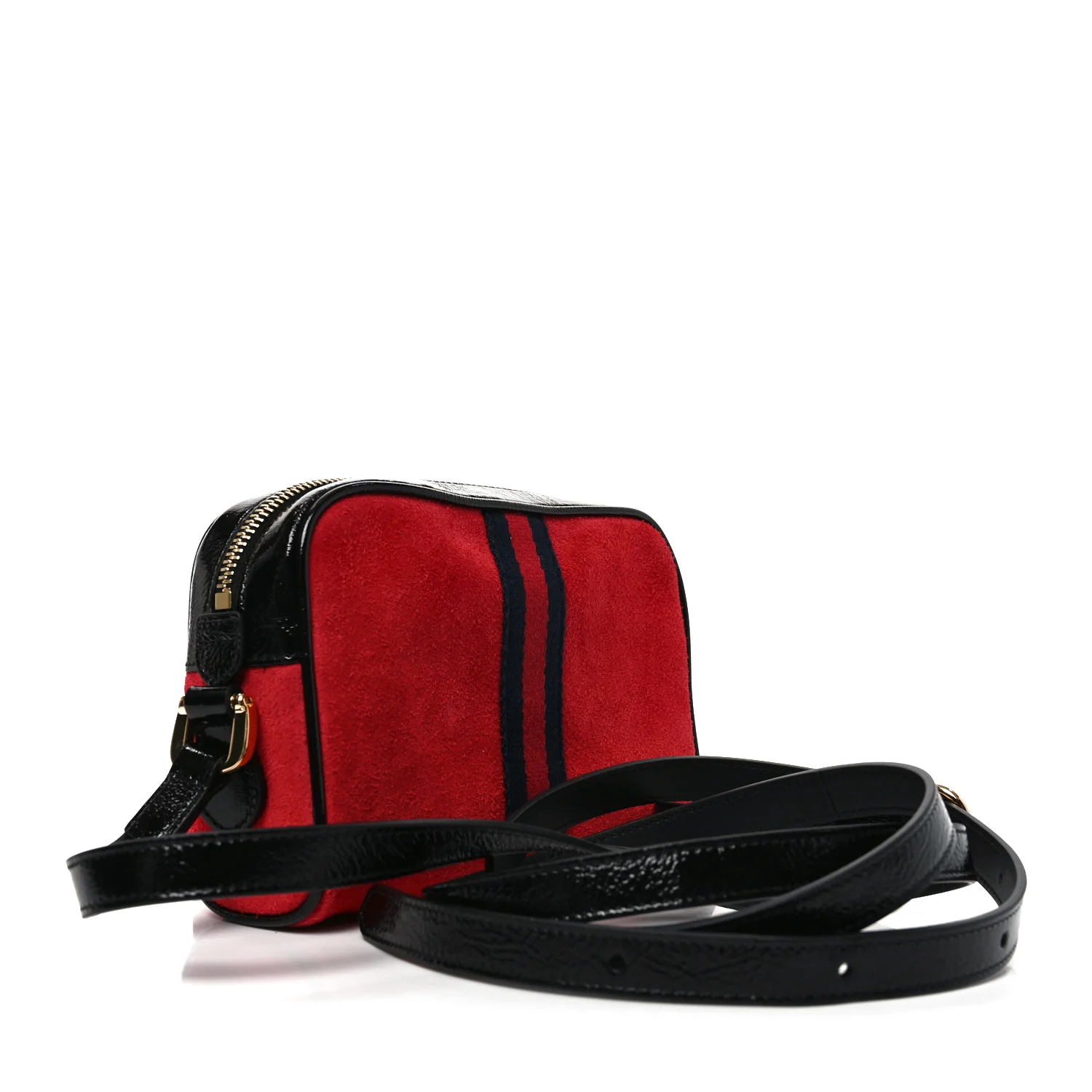 Suede Patent Web Mini Ophidia Shoulder Bag Hibiscus Red Black - Top Club