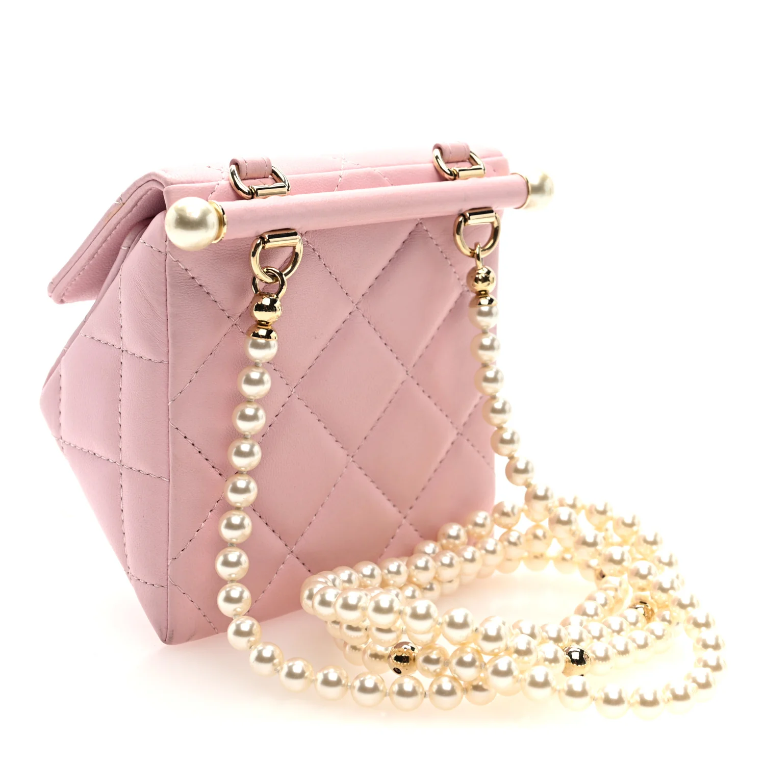 Lambskin Quilted Pearl Pyramid Clutch With Chain Pink - Top Club