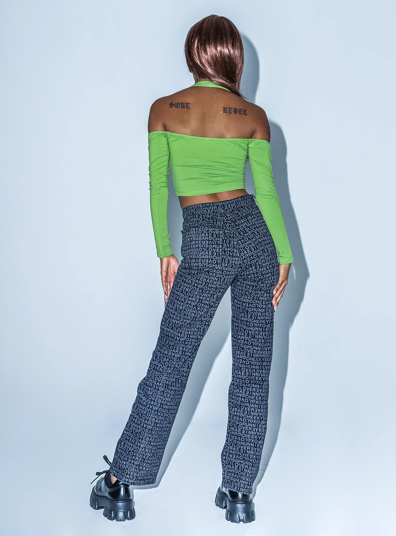 Text Me High Rise Straight Leg Jeans Black