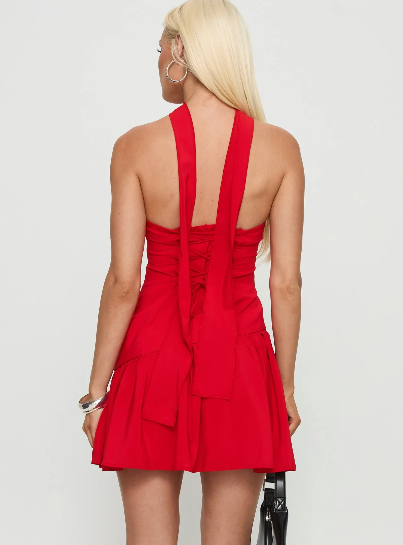 Odela Strapless Drop Waist Mini Dress Red
