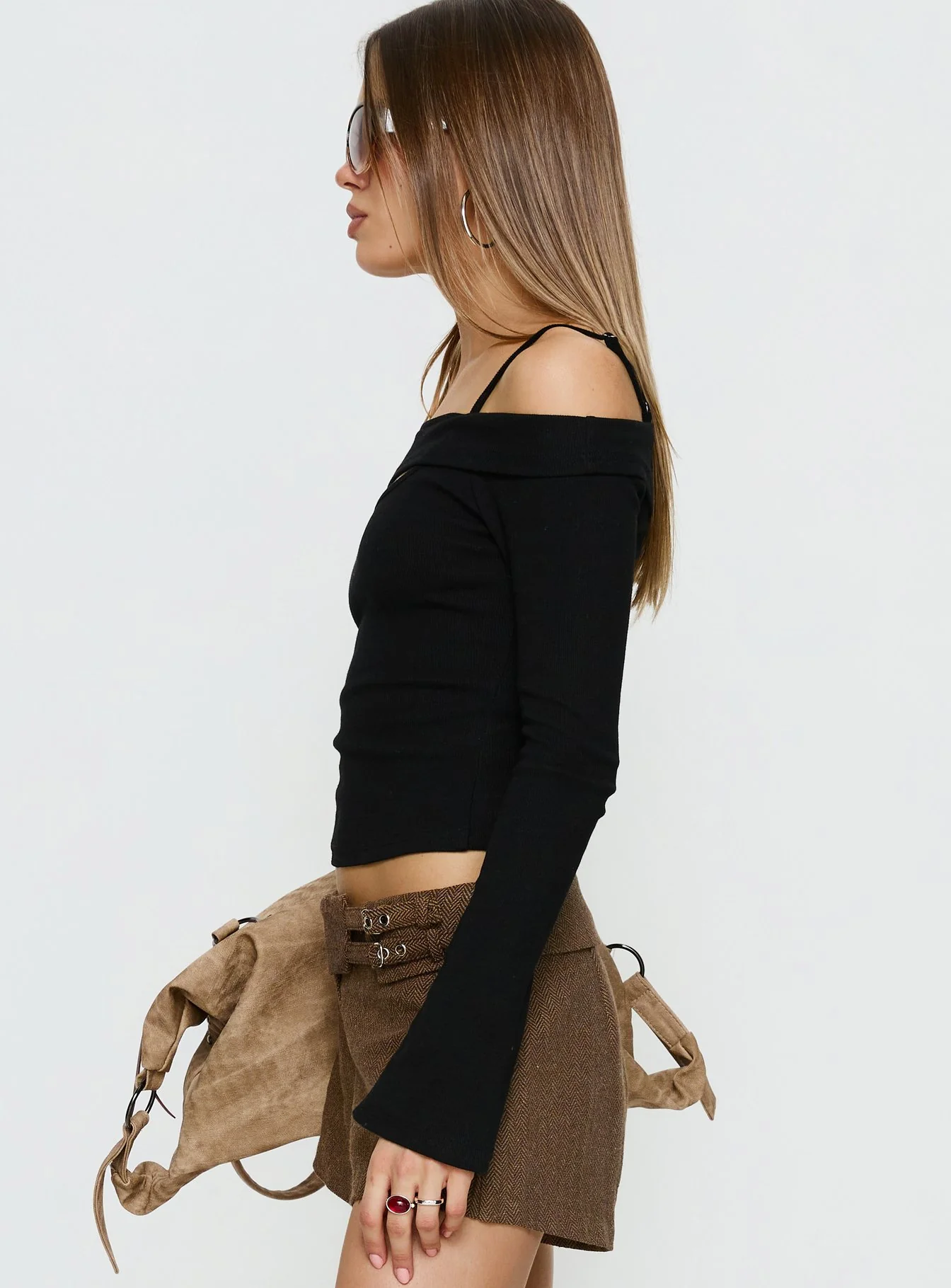 Elyana Layered Cut Out Long Sleeve Top Black