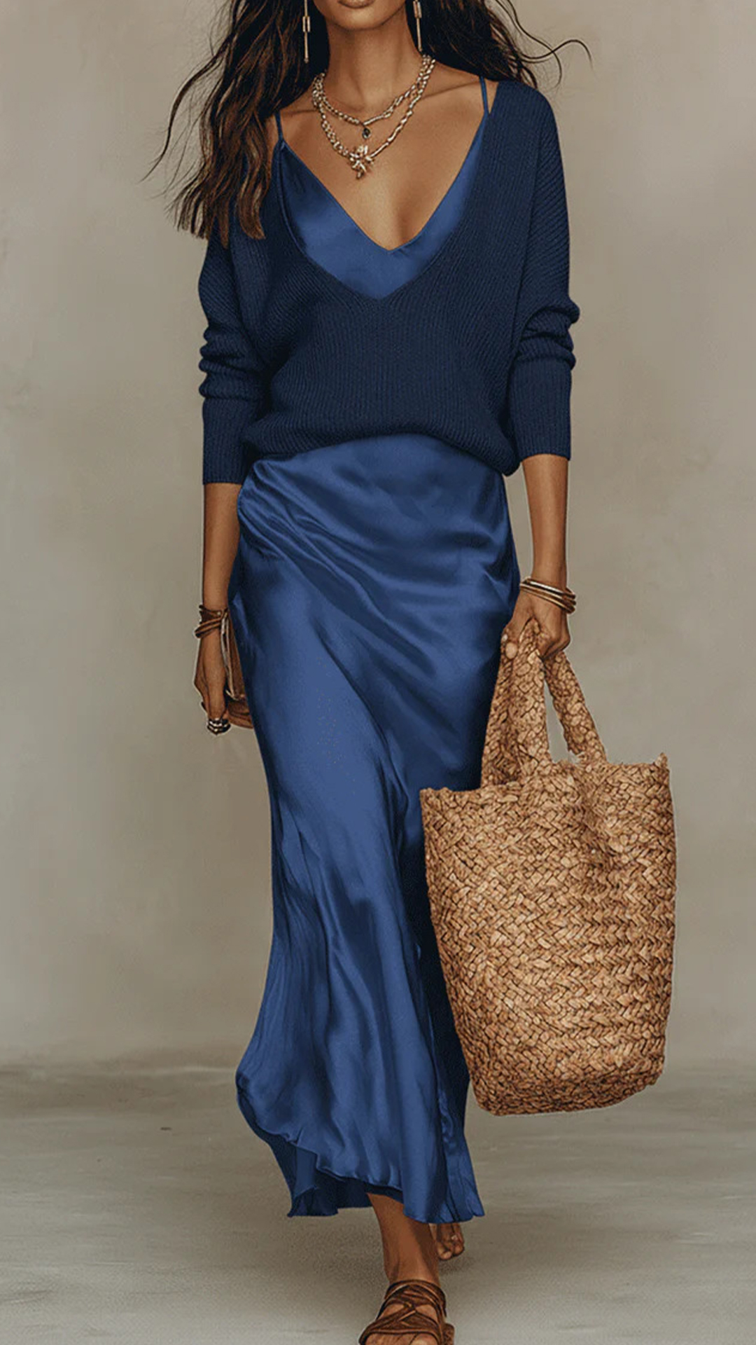Women's Cotton-Blend Beige Knit & Cami Maxi Skirt Set - Nordfashionstorm - Women's Clothing, Fashion for You - Nordfashionstorm.com