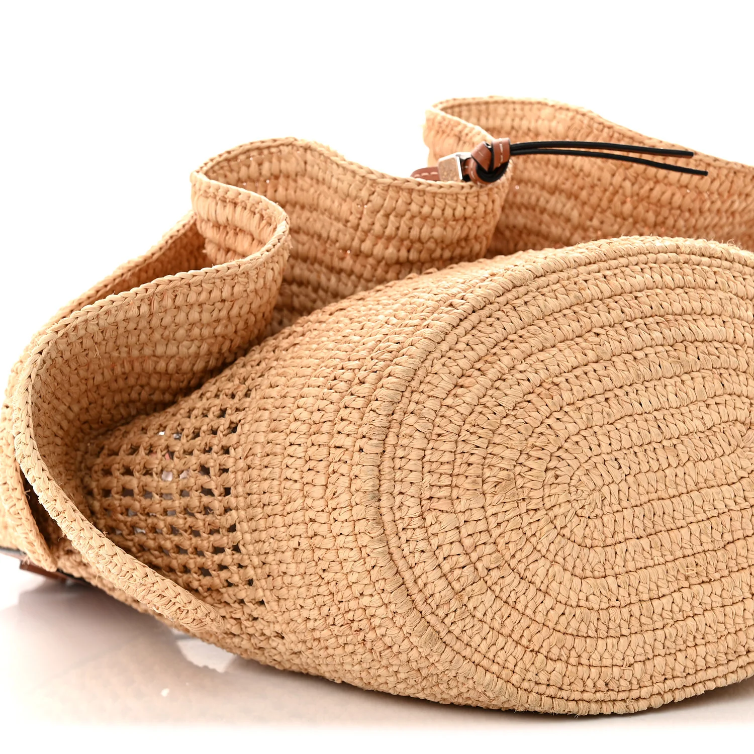 Raffia Calfskin Paulas Ibiza Balloon Ruffle Basket Tote Bag Natural Tan - Top Club