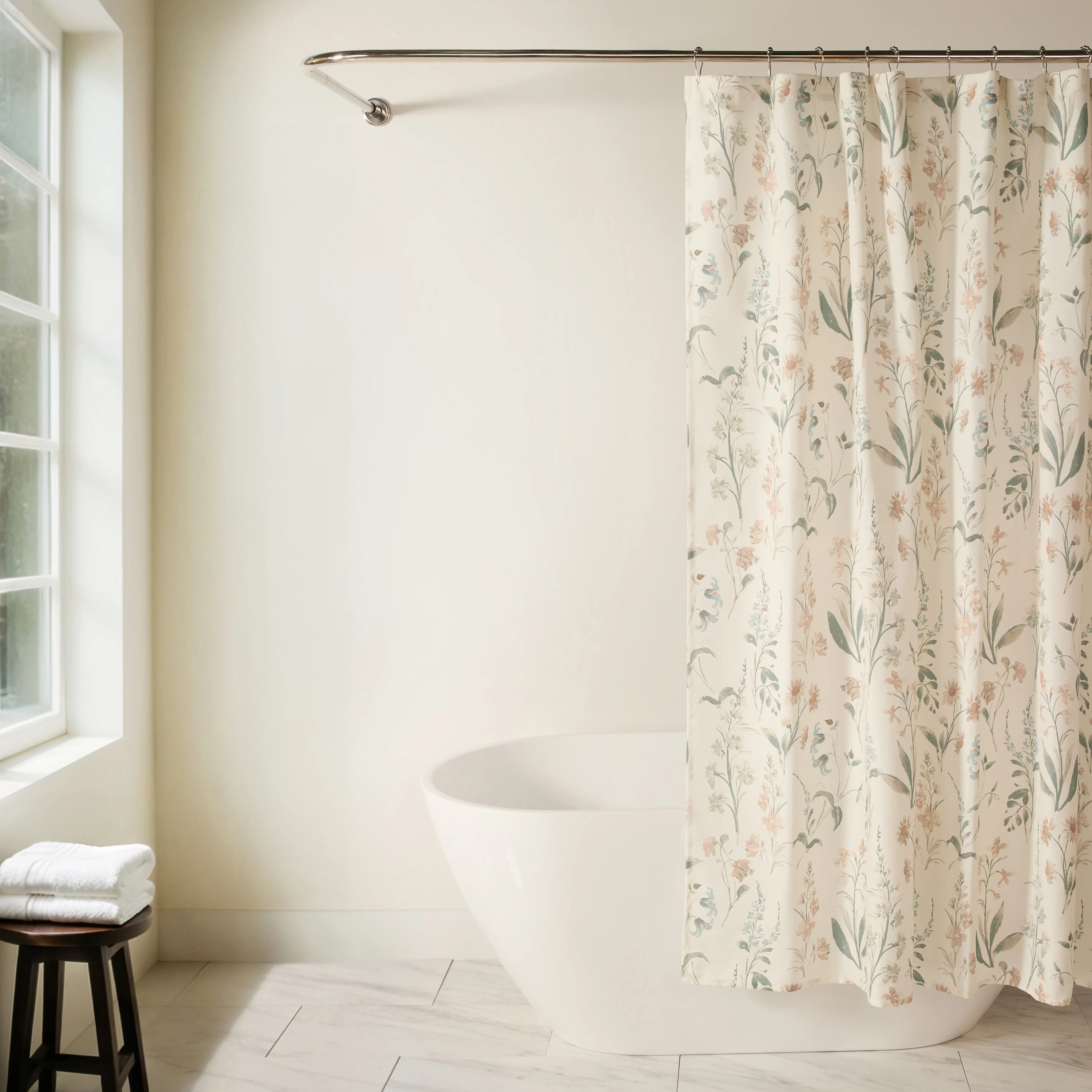 Painted Floral Patterned Shower Curtain