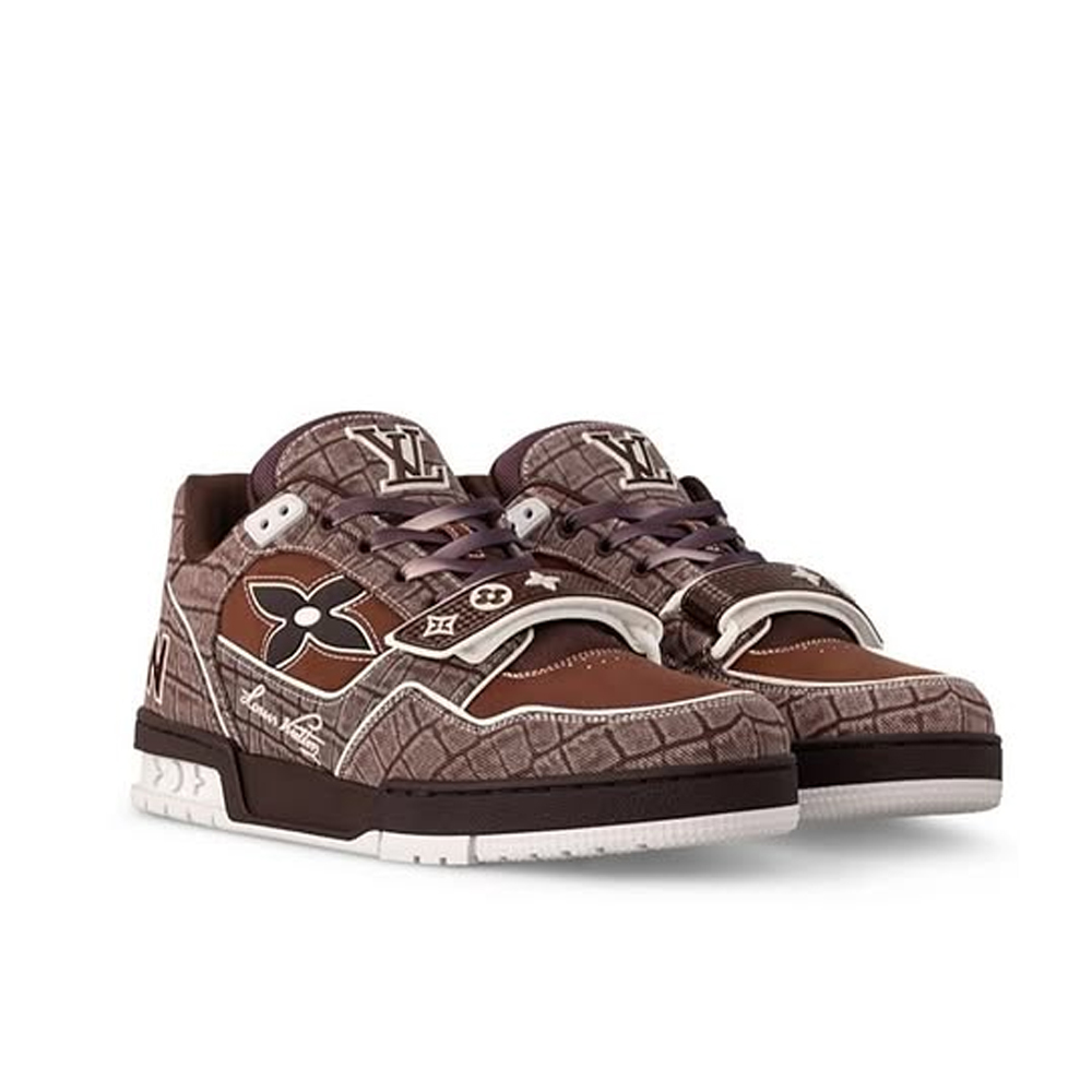 Louis Vuitton LV Trainer Croc-Embossed Denim Sneaker (Replica) - Sneaker Replica Workshop