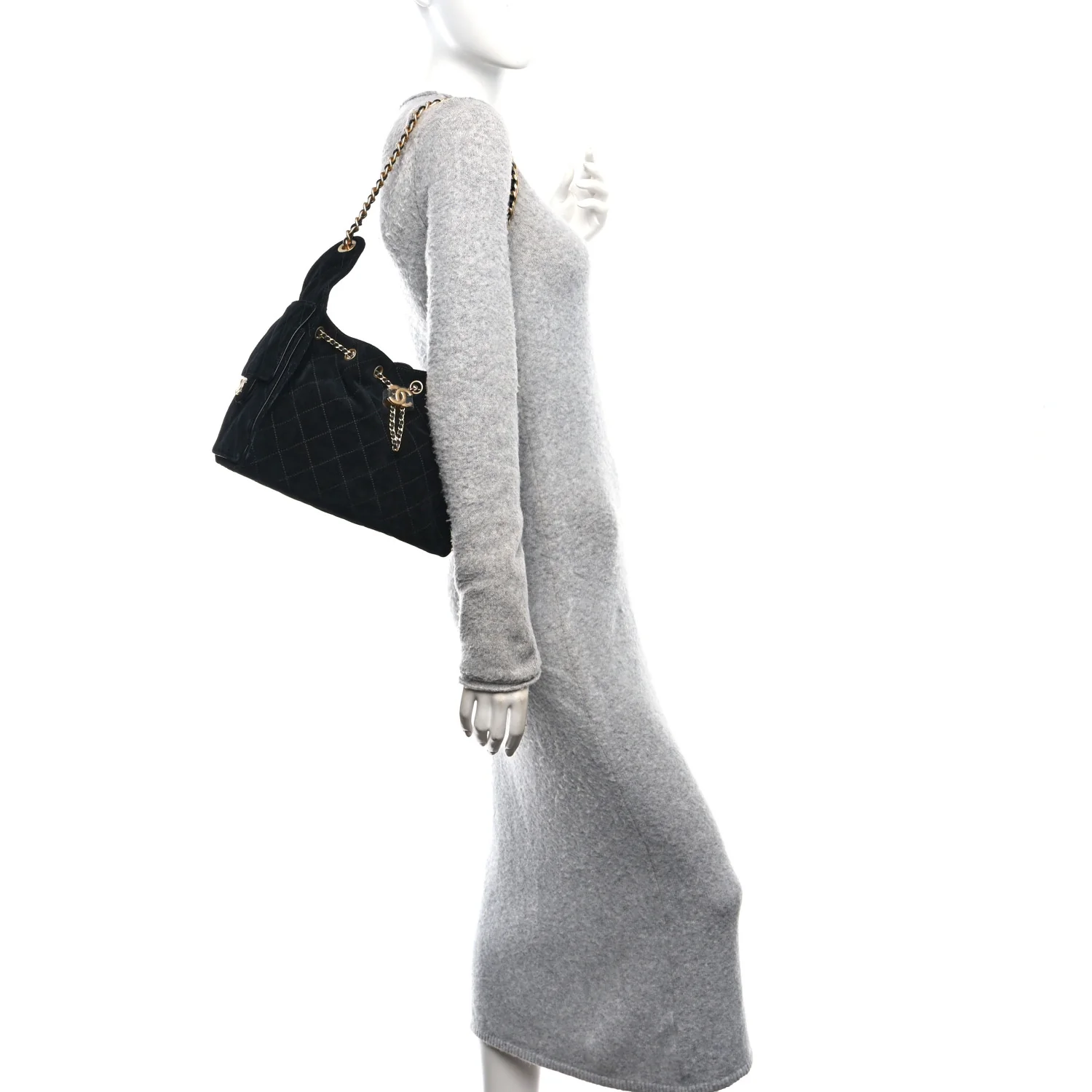 Suede Quilted Small Chanel 25 Handbag Black
