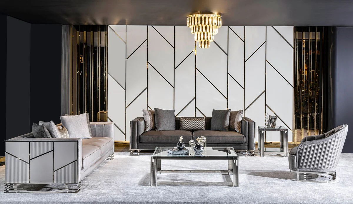 Luxury side table silver 50 x 50 x H. 58 cm - Square table with glass top - Living room furniture - Luxury furniture - Luxury furnishings - Living room furnishings