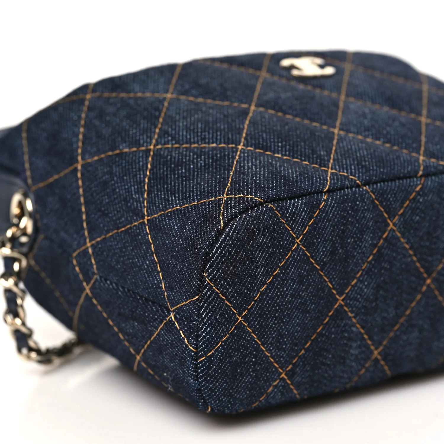 Denim Quilted Hobo Clutch With Chain Dark Blue Orange - Top Club