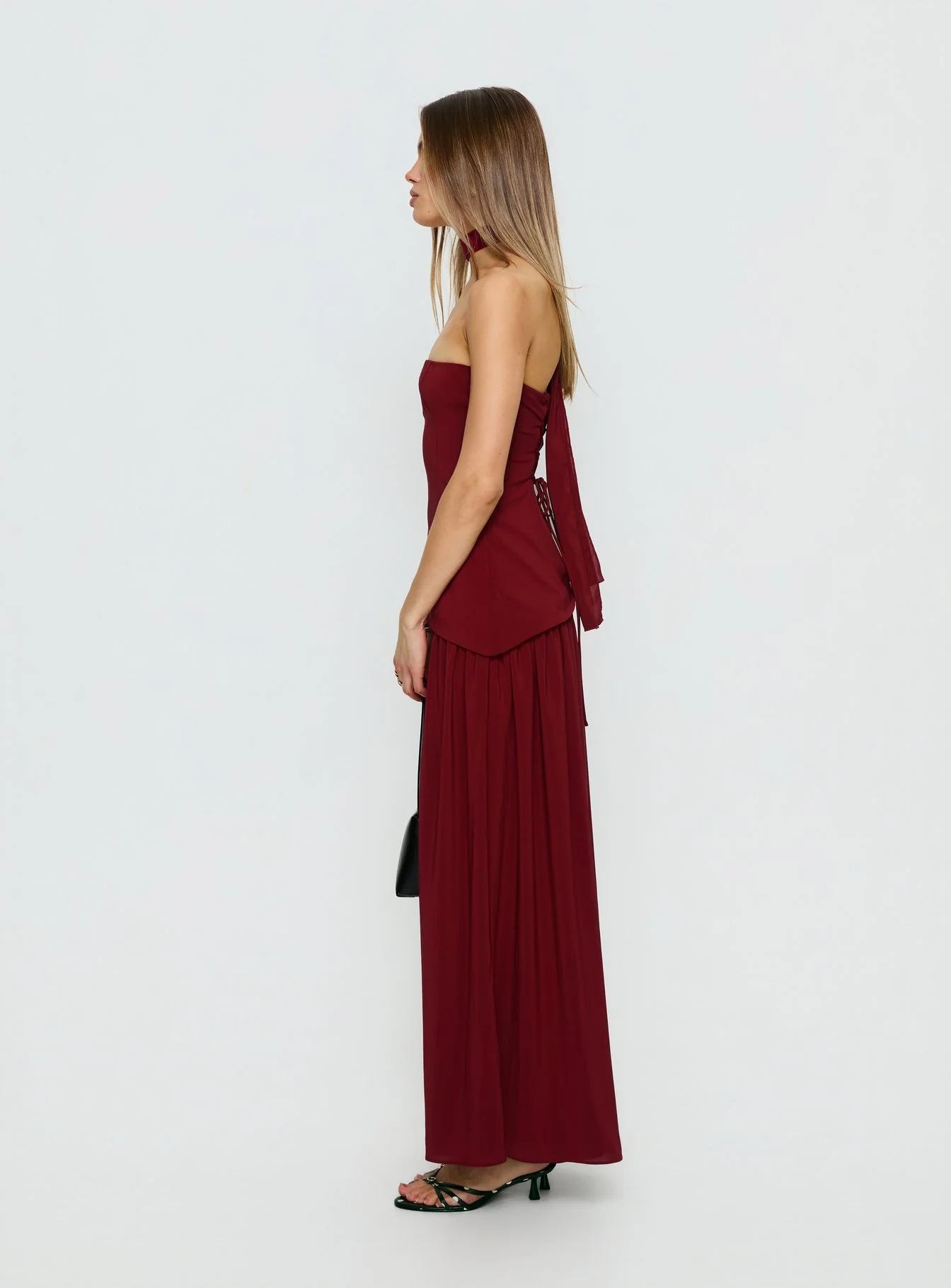 Odela Strapless Drop Waist Maxi Dress Cherry