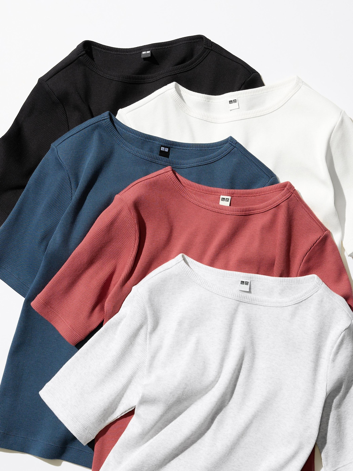 Ribbed Boat Neck Half Sleeve T-Shirt