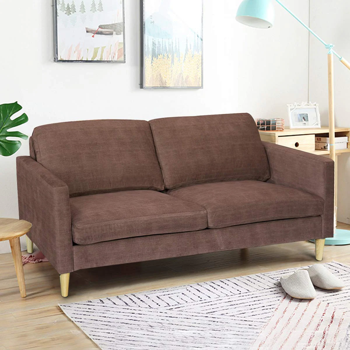 BEFOUNDLOVELY Modern Upholstered Fabric Accent Futon Sofa Bed w/Wood Leg and Armrest