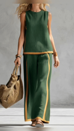 Plus Size Friendly Plus Size Friendly Women's Round Neck Sleeveless Casual Loose Top And High-waisted Loose Wide-leg Pants Cotton And Linen Set. - Nordfashionstorm - Women's Clothing, Fashion for You - Nordfashionstorm.com