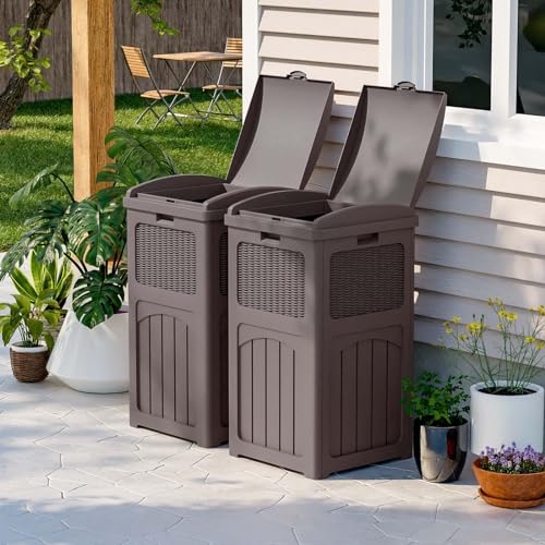 Patiowell 36 Gallon Outdoor Trash Can, Resin Outdoor Garbage Can with Lid for Patio, Backyard, Deck, Black