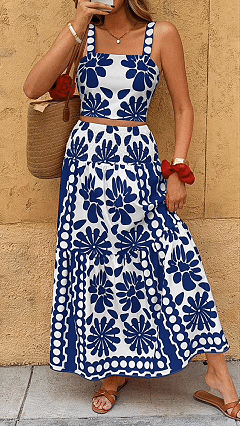 Women's Vacation-Style Casual Printed Spaghetti-Strap Maxi Dress Set - Nordfashionstorm - Women's Clothing, Fashion for You - Nordfashionstorm.com