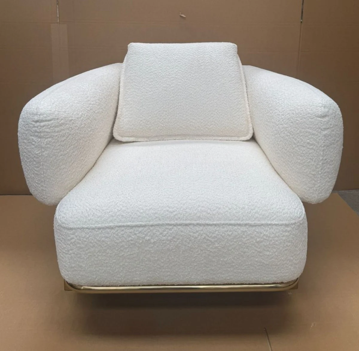 Luxury armchair white / gold 115 cm - living room & hotel furniture