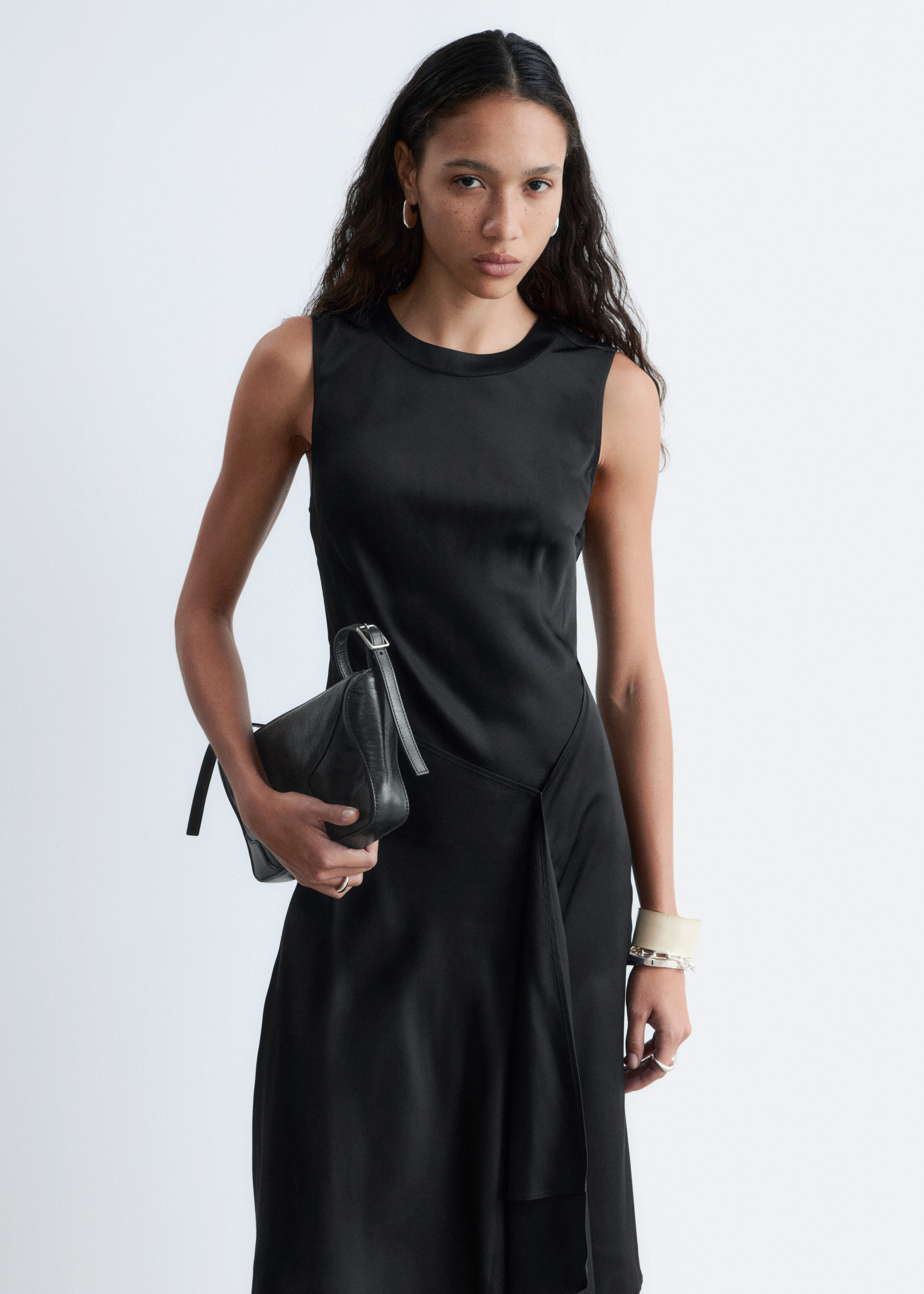 & Other Stories ASYMMETRIC SATIN MIDI DRESS