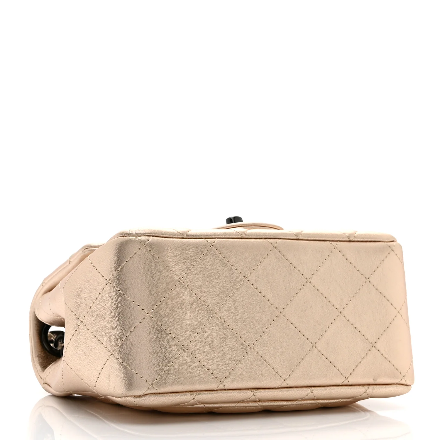 Metallic Lambskin Quilted Mini Square Flap Gold Black - Top Club
