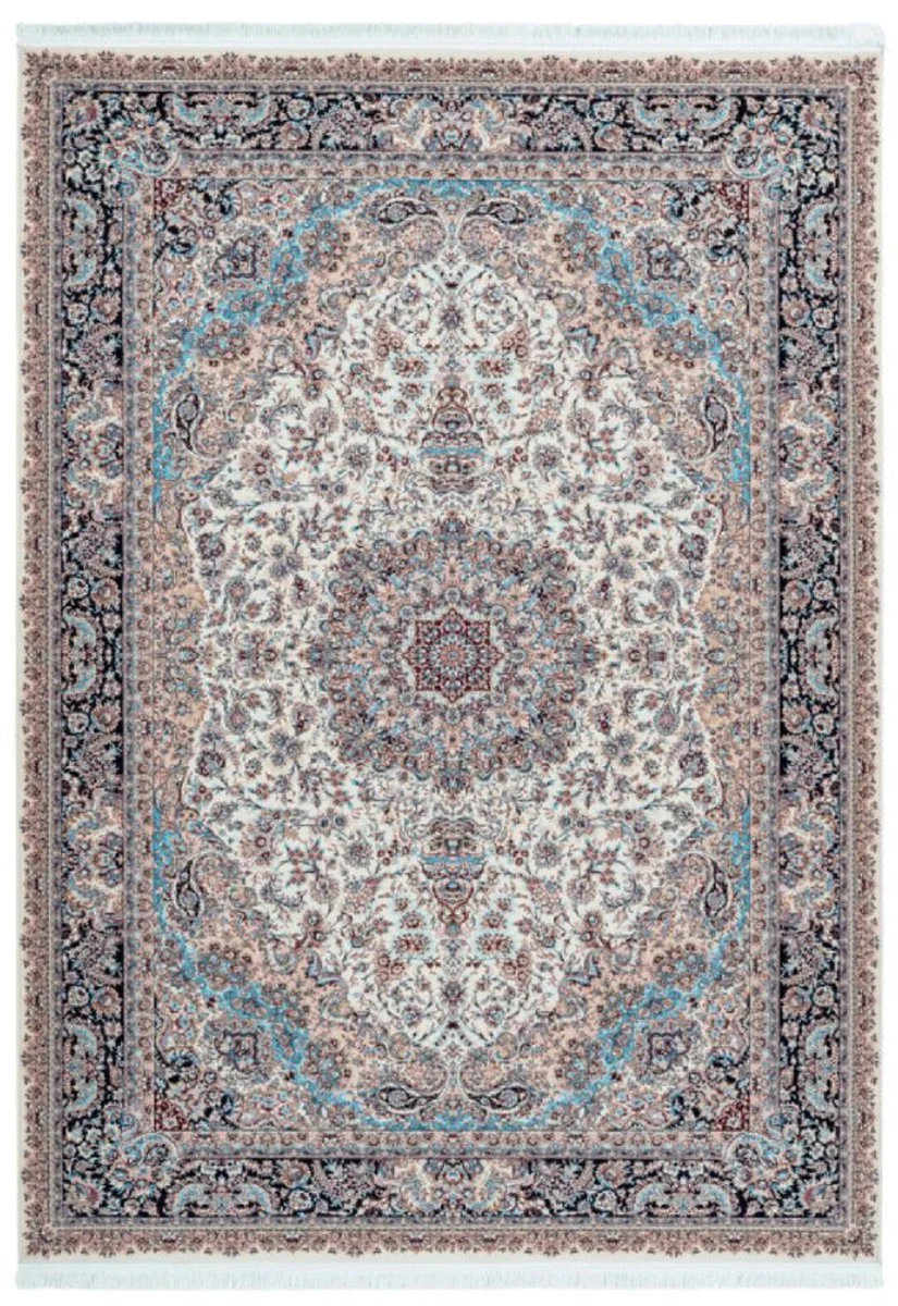 Luxury synthetic fiber rug with fringes Ivory / Multicolored - Various sizes - Rectangular living room rug in oriental style