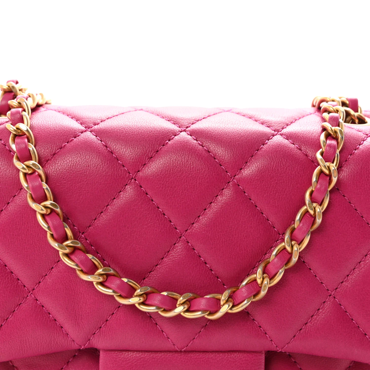 Lambskin Quilted Mini Pearl Crush Flap Fuchsia - Top Club