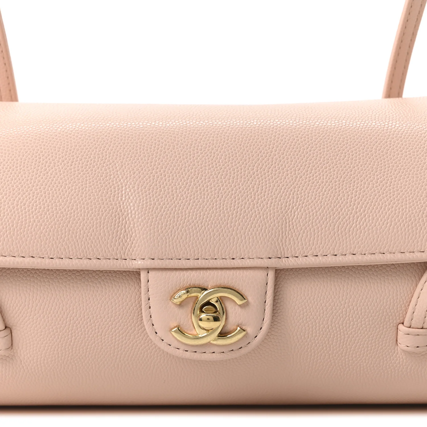Shiny Caviar Preppy Coco Small Bowling Bag Light Pink - Top Club